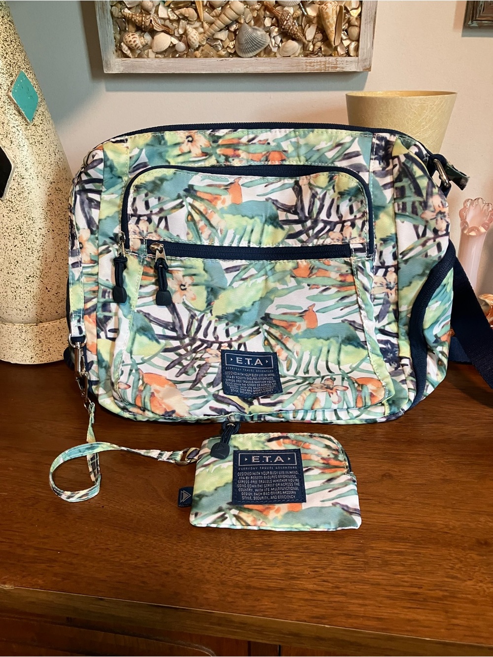 ETA Floral Leaf Print Crossbody Bag - Multicolor with Coin Purse